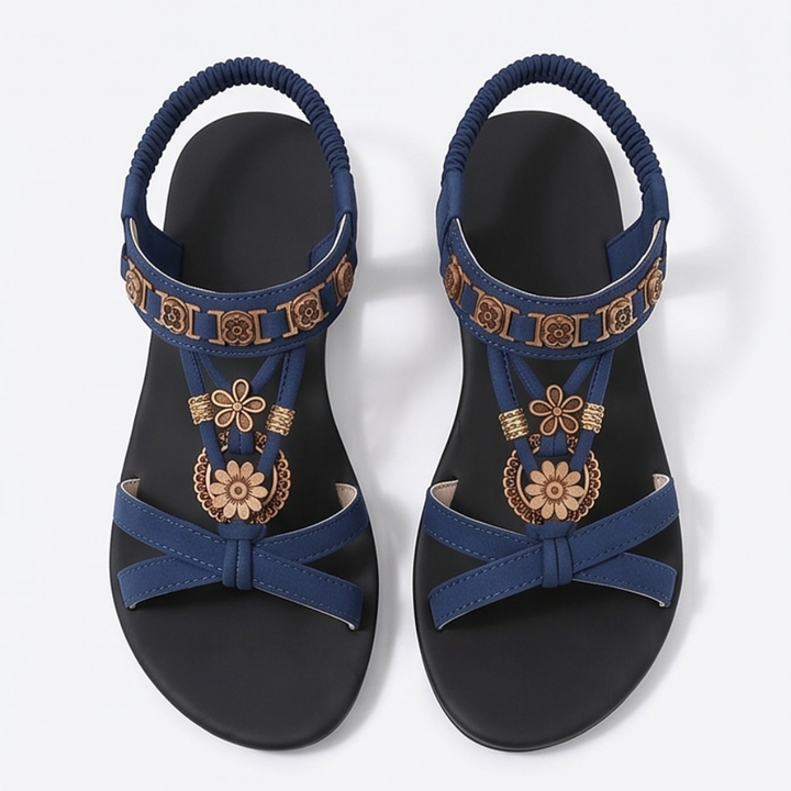 Soluna™ – Boho Flat Sandals with Gold Floral Charms