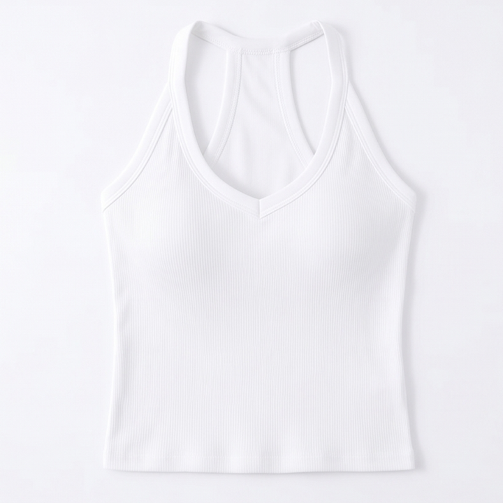 Lunella™ Ribbed V-Neck Tank with Built-In Bra