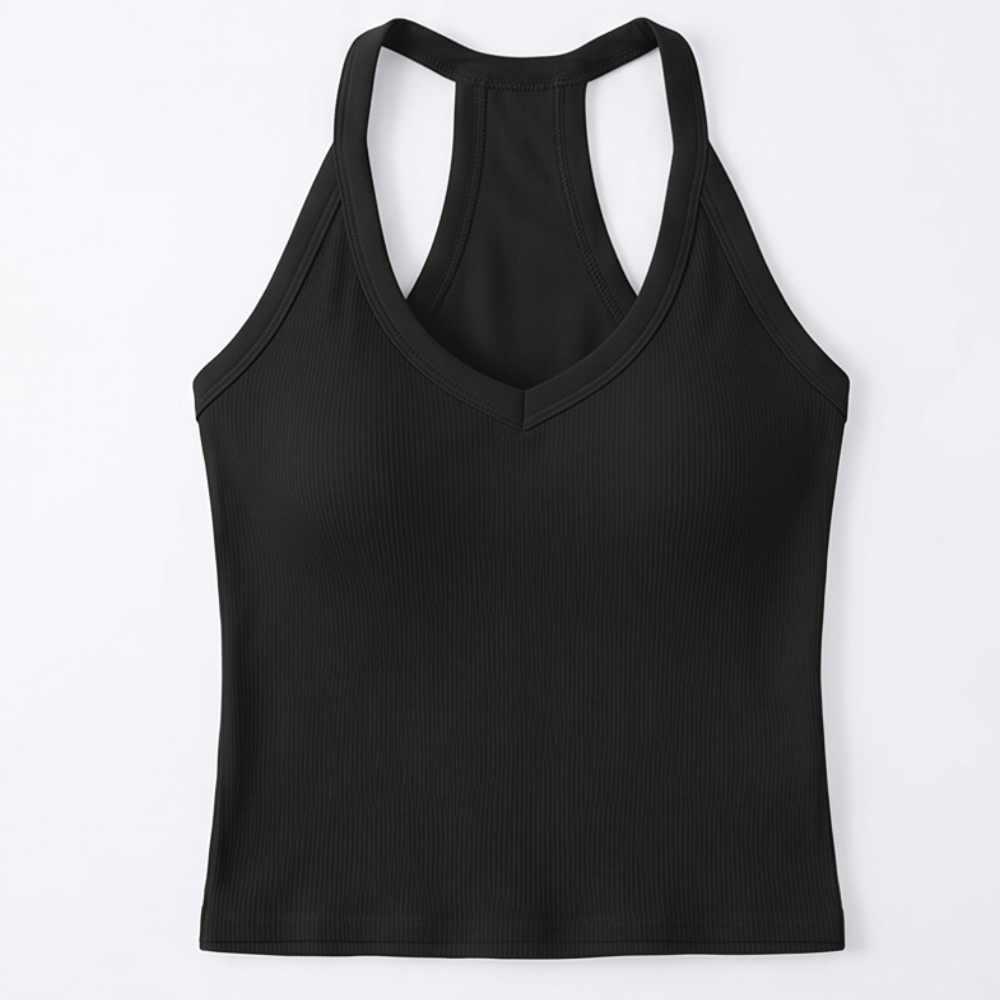 Lunella™ Ribbed V-Neck Tank with Built-In Bra