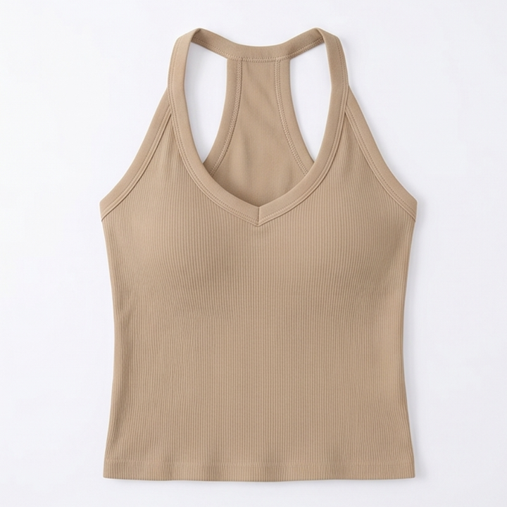 Lunella™ Ribbed V-Neck Tank with Built-In Bra
