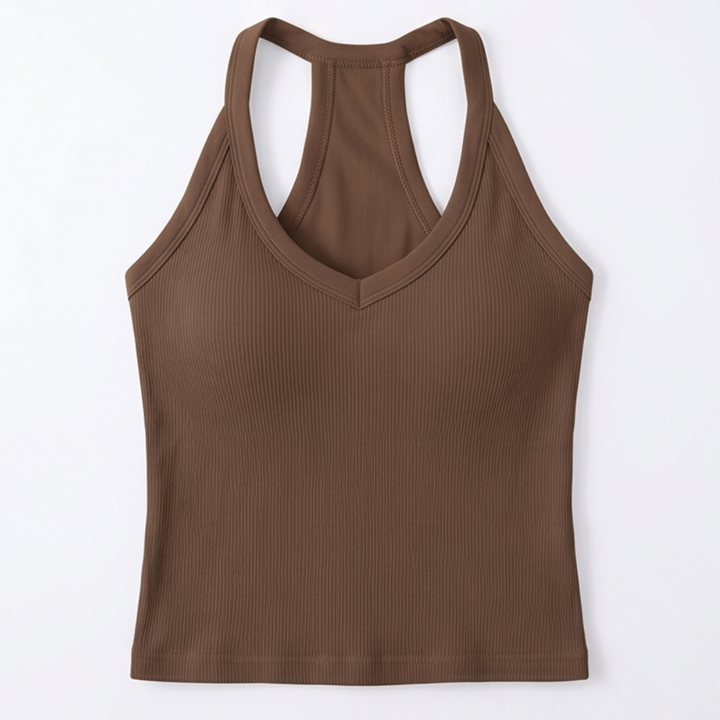 Lunella™ Ribbed V-Neck Tank with Built-In Bra