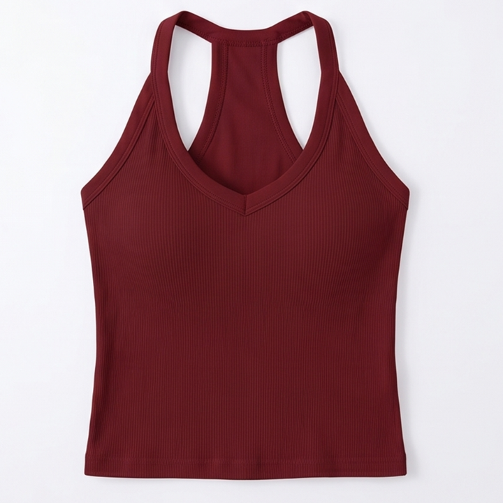 Lunella™ Ribbed V-Neck Tank with Built-In Bra