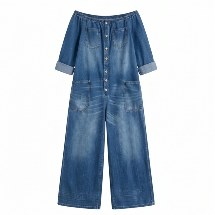 Soluna™ Off-Shoulder Wide Leg Denim Jumpsuit
