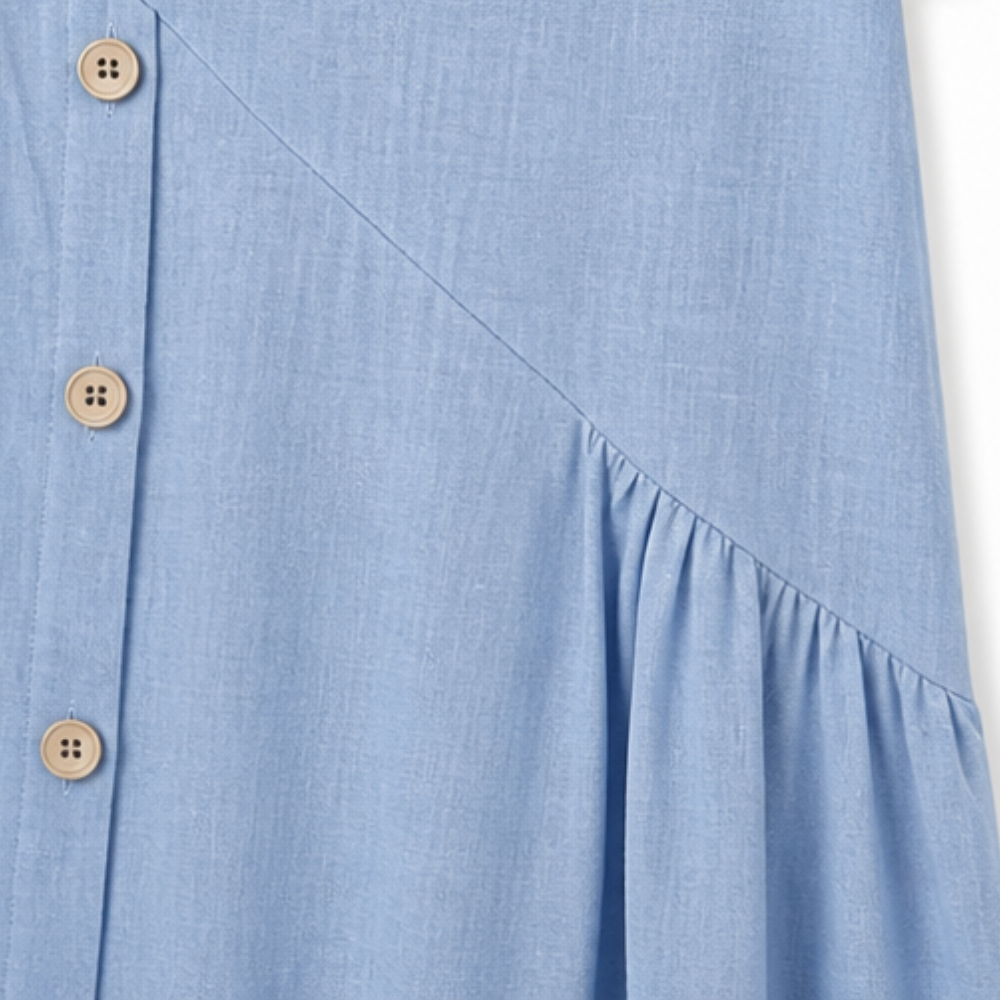 Lunavia™ – Cotton-Linen Asymmetric Button Midi Dress