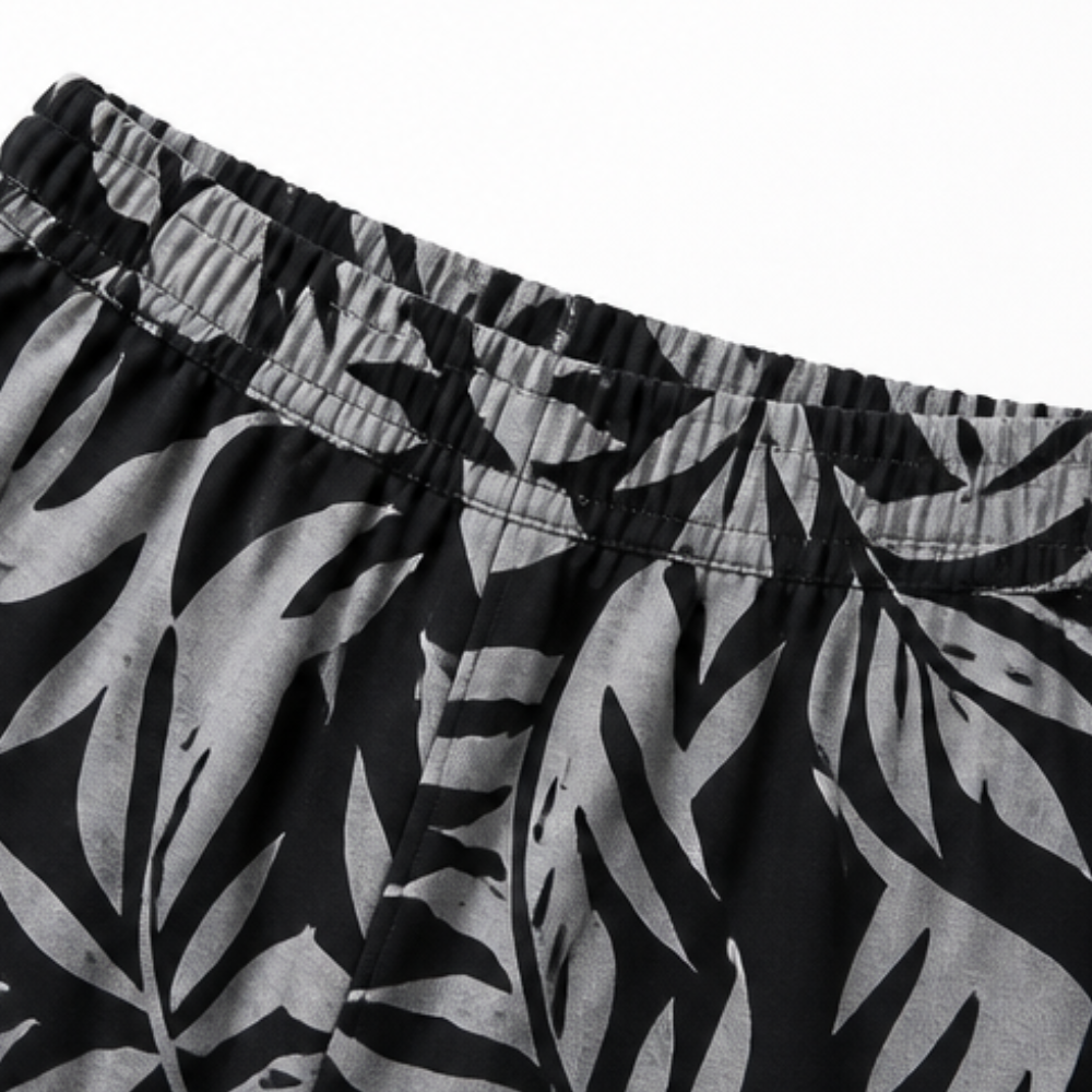 Lark & Palm™ – V-Neck Top & Leaf-Print Wide-Leg Pants Set