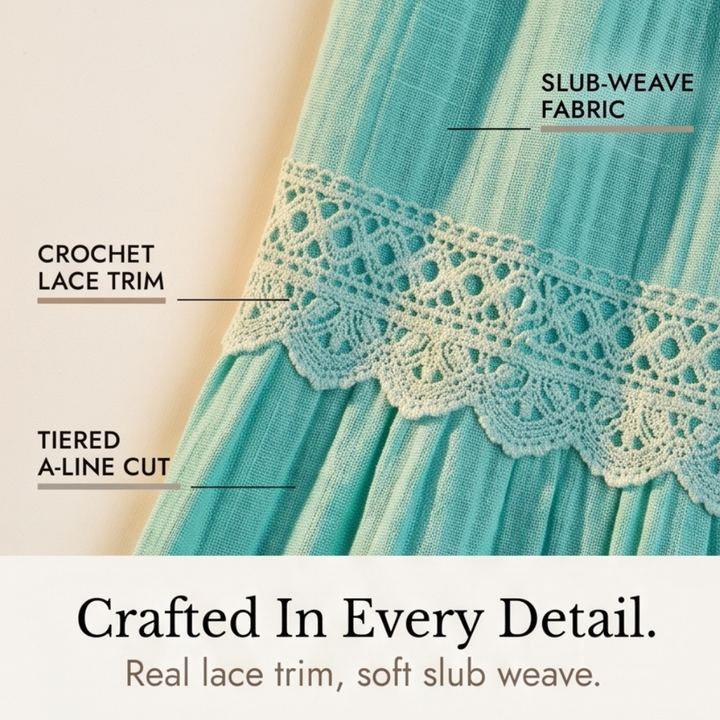 Sundara™ Tiered Lace Midi Dress with Hidden Pockets