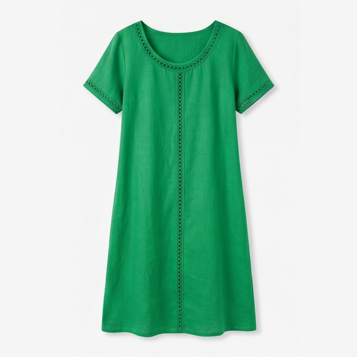 Lunavia™ Eyelet Trim Linen Midi Dress for Effortless Summer Style