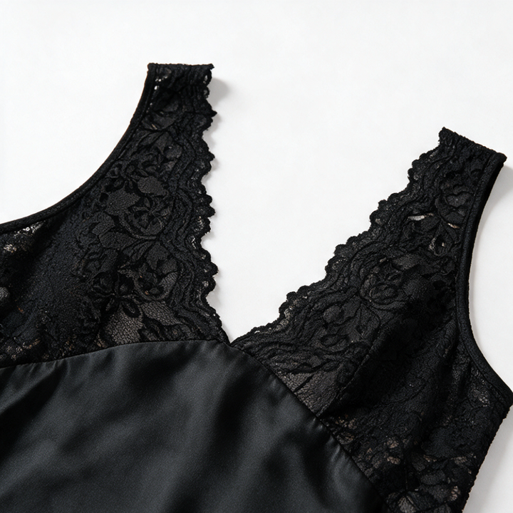 Vellamora – Lace-Bodice Bias-Cut Satin Slip Nightgown