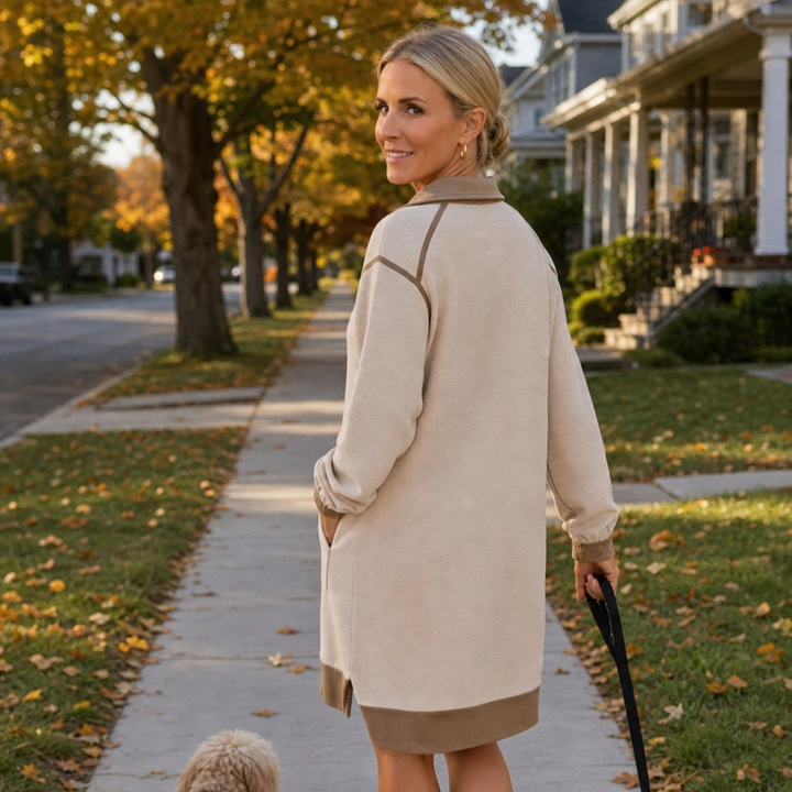 Zipfelt – Half-Zip Ribbed-Trim Sweatshirt Dress
