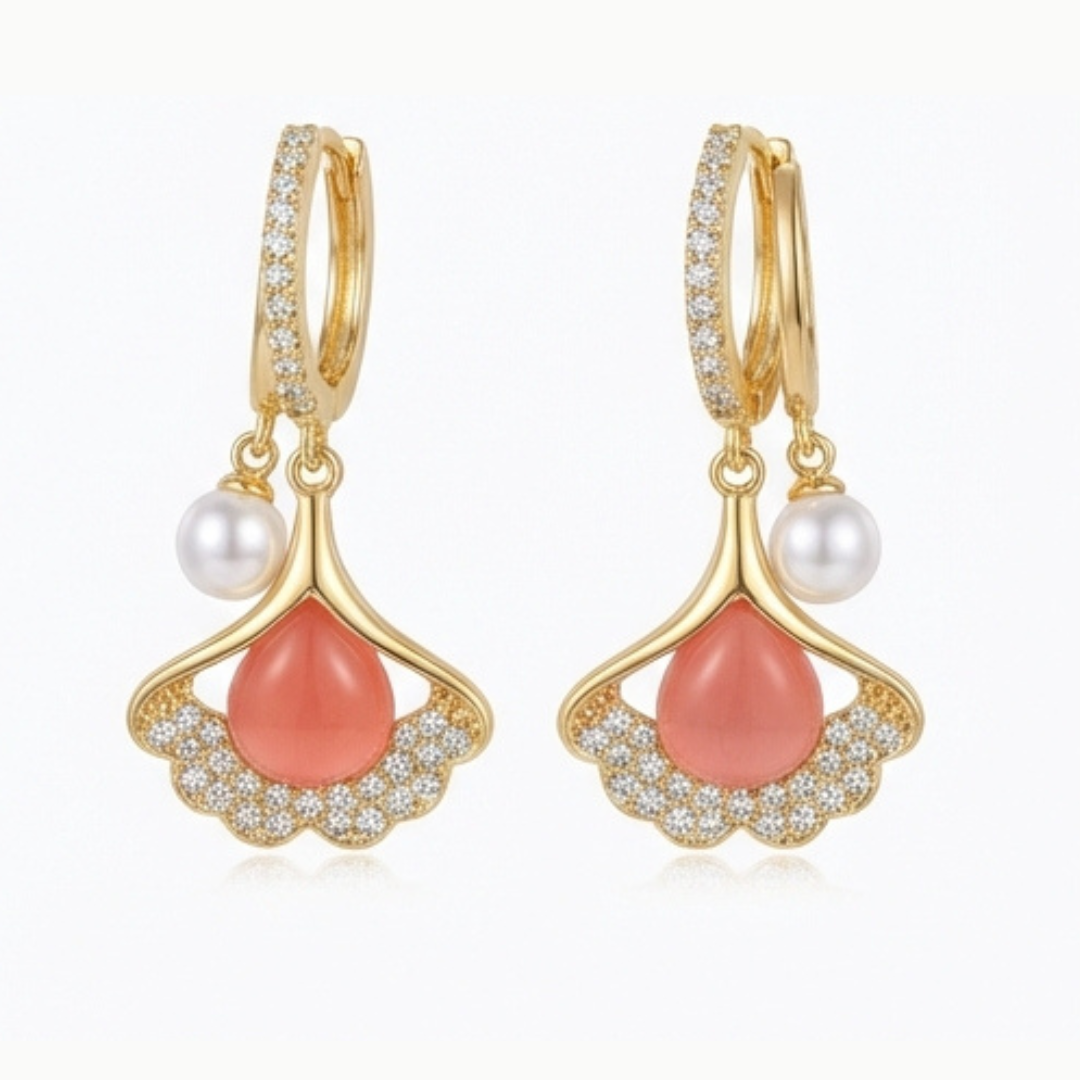Ginara™ – Crystal Ginkgo Leaf Drop Earrings with Pearl