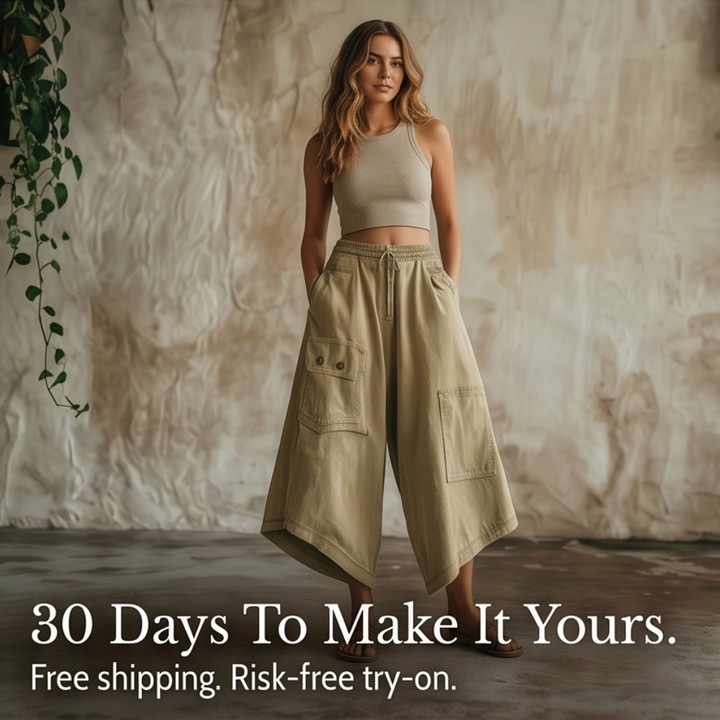 Wearbella™ – Wide-Leg Cargo Culottes with Asymmetric Hem