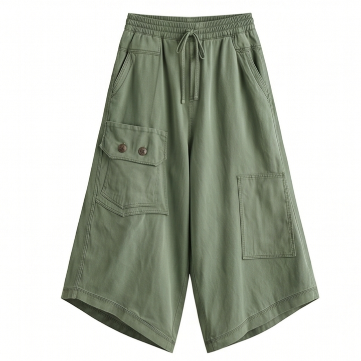 Wearbella™ – Wide-Leg Cargo Culottes with Asymmetric Hem