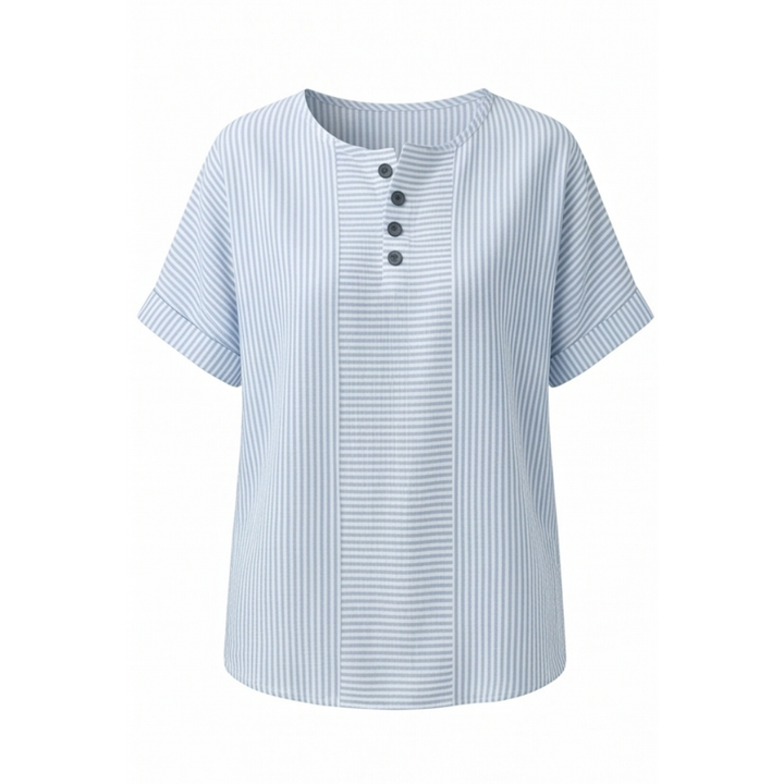 Lunavia™ – Striped Henley Top with Slimming Stripe Panel