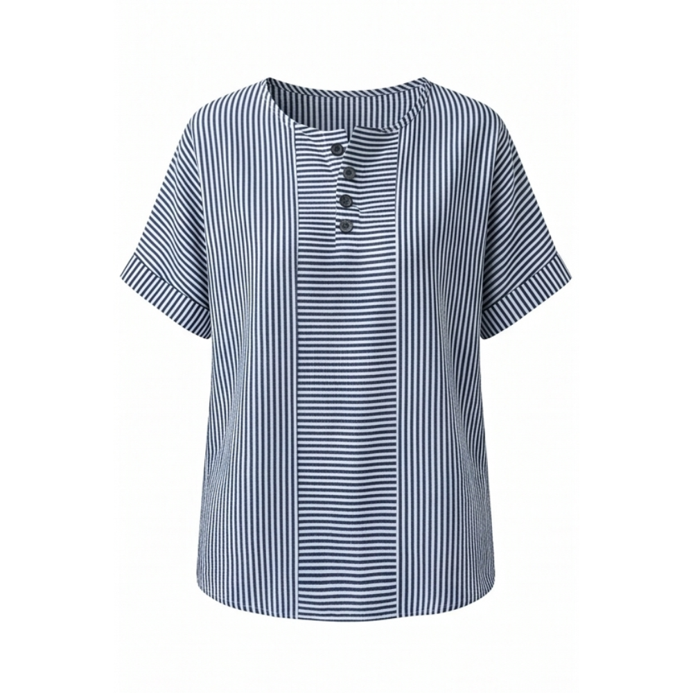 Lunavia™ – Striped Henley Top with Slimming Stripe Panel