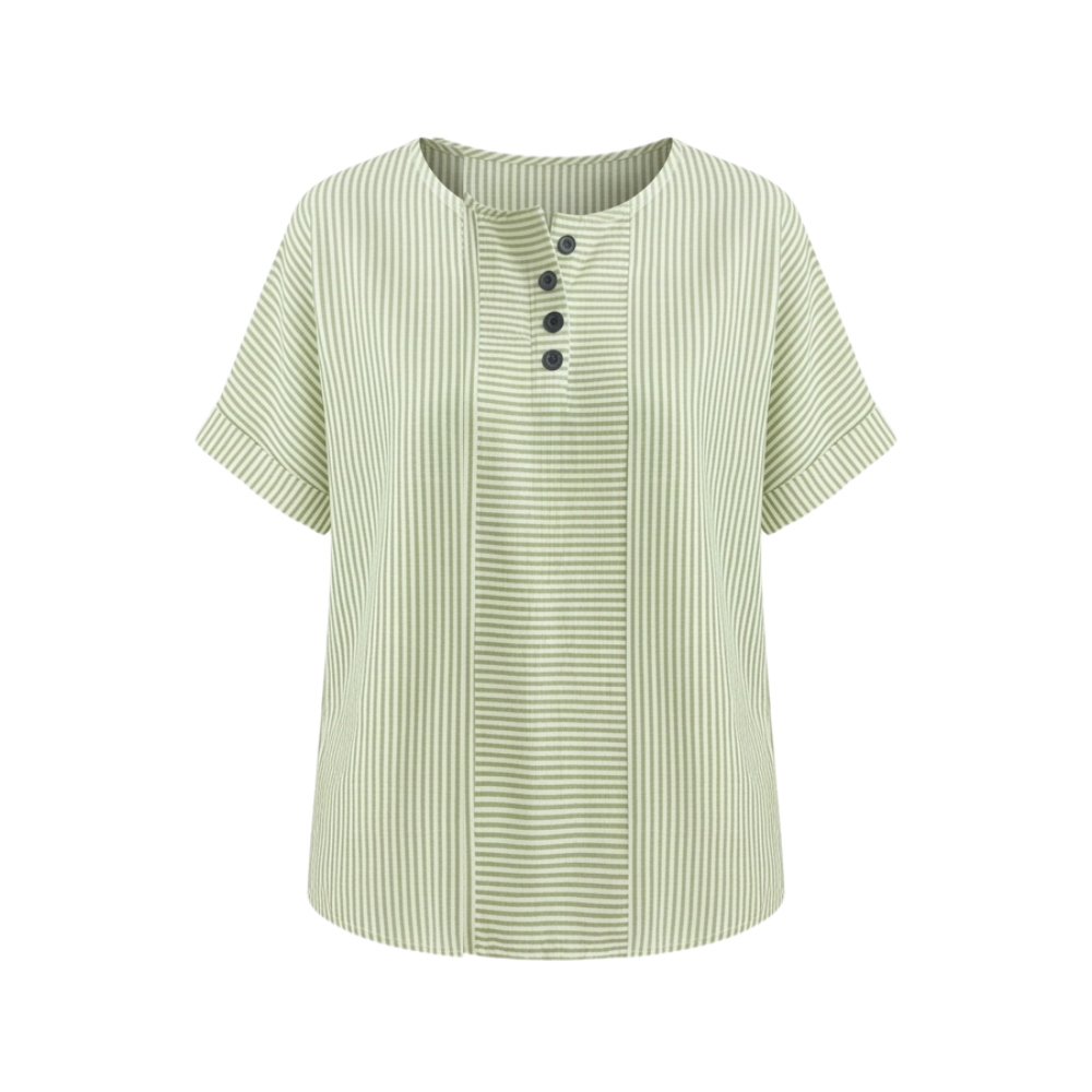 Lunavia™ – Striped Henley Top with Slimming Stripe Panel