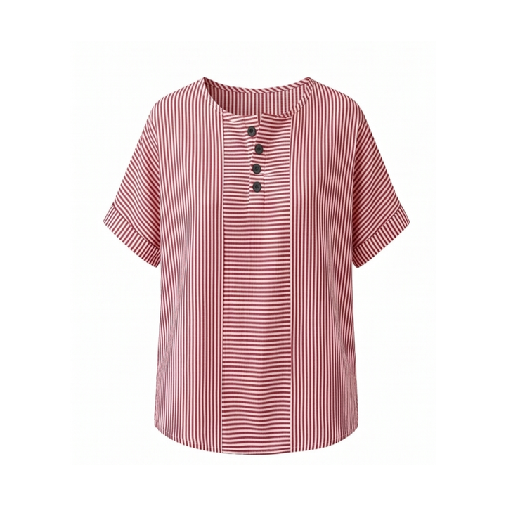 Lunavia™ – Striped Henley Top with Slimming Stripe Panel
