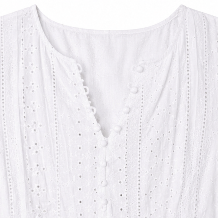 Lunavia – Eyelet V Neck Midi Dress with Tie Sleeves and Pockets
