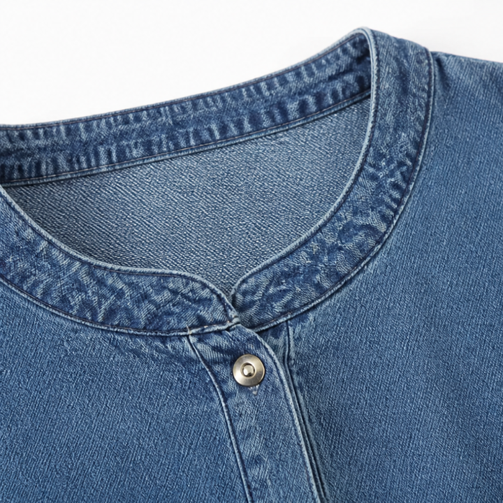 Denara – Denim Maxi Dress That Moves And Still Holds Its Shape