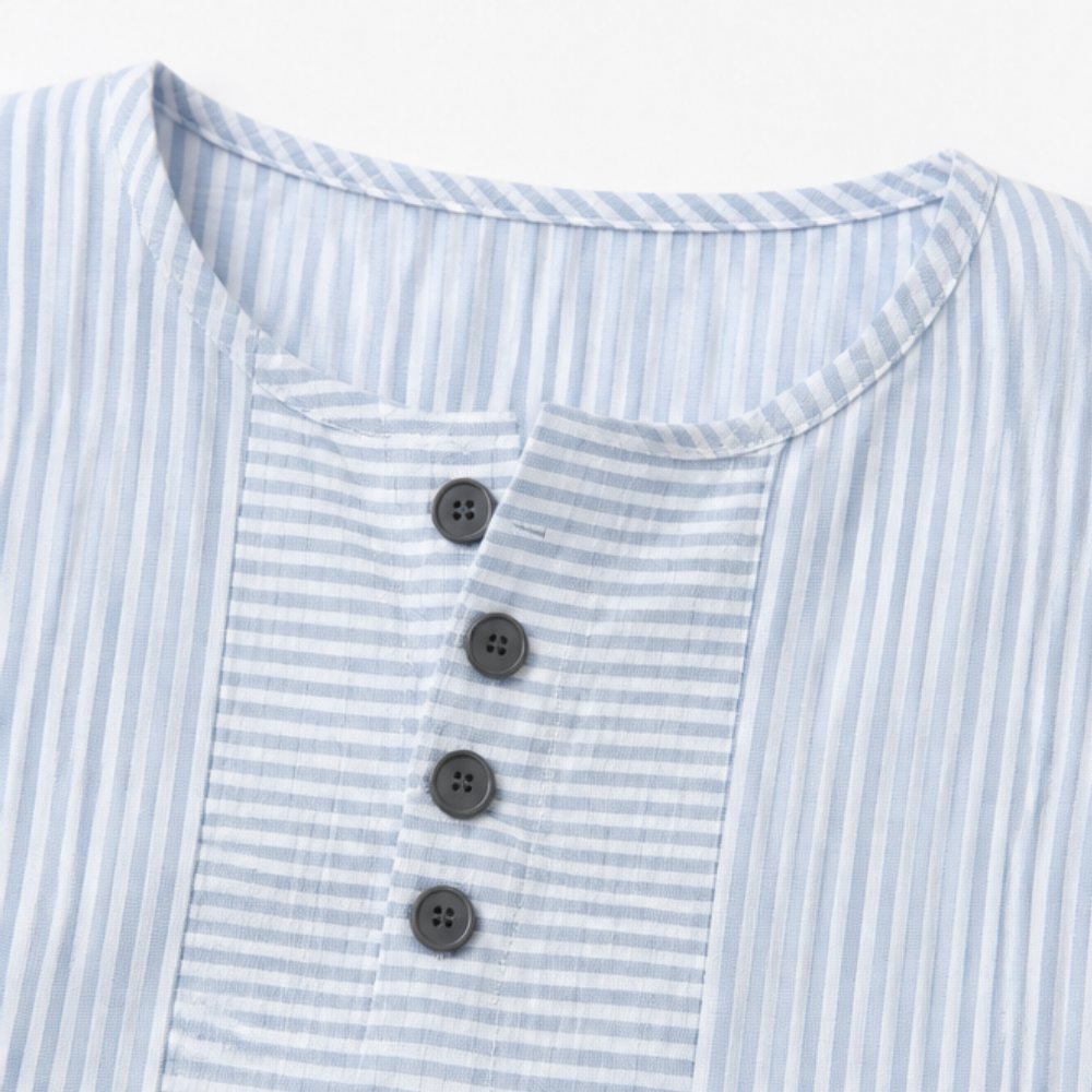 Lunavia™ – Striped Henley Top with Slimming Stripe Panel
