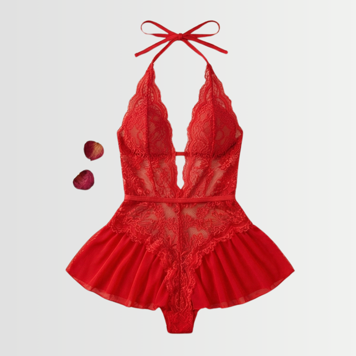 Velara™ – Floral Lace Teddy with Ruffle Hem