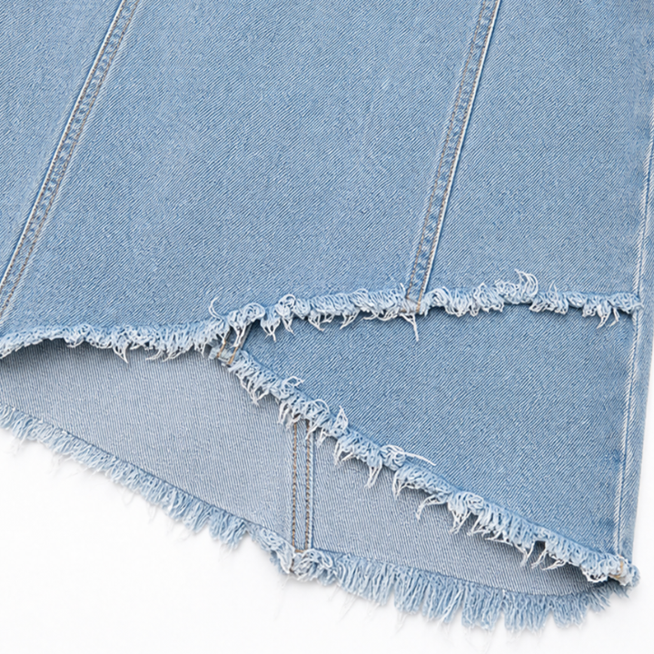 Solera – Cold Shoulder Zip Front Frayed Denim-like Mini Dress