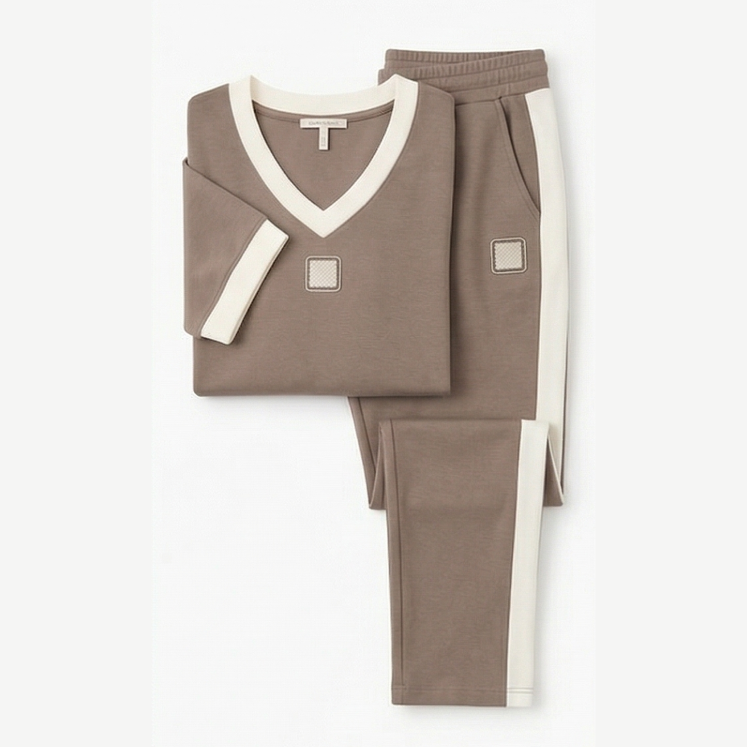 Ellara™ – Contrast Trim V-Neck and Pants Set