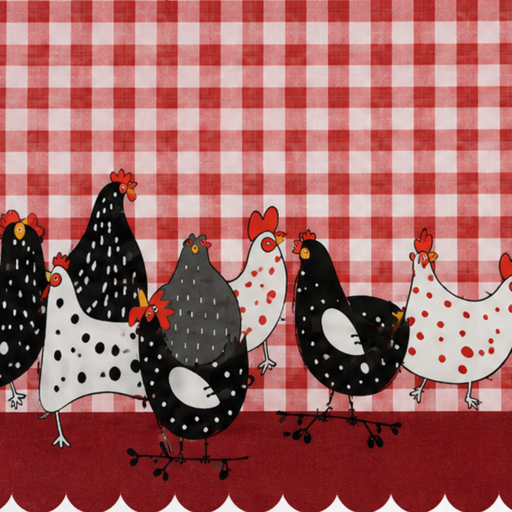 Hearthmark – Scalloped Lace-Edge Plaid Rooster Tablecloth