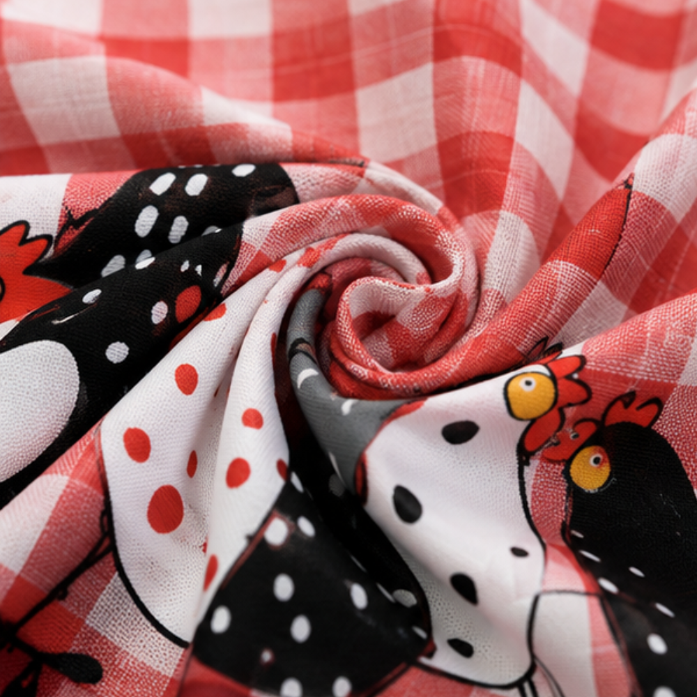 Hearthmark – Scalloped Lace-Edge Plaid Rooster Tablecloth