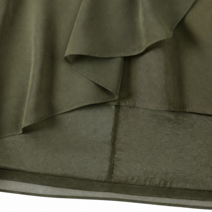 Draperie – Cape Sleeve Asymmetric Hem Maxi Dress
