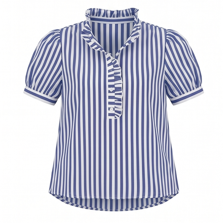 Brindle™ Puff Sleeve Gingham Top with Ruffle Placket