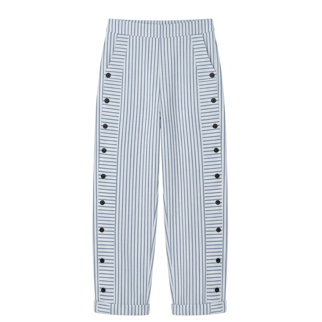 Coastlyn™ – Striped Cotton Pants with Button Trim