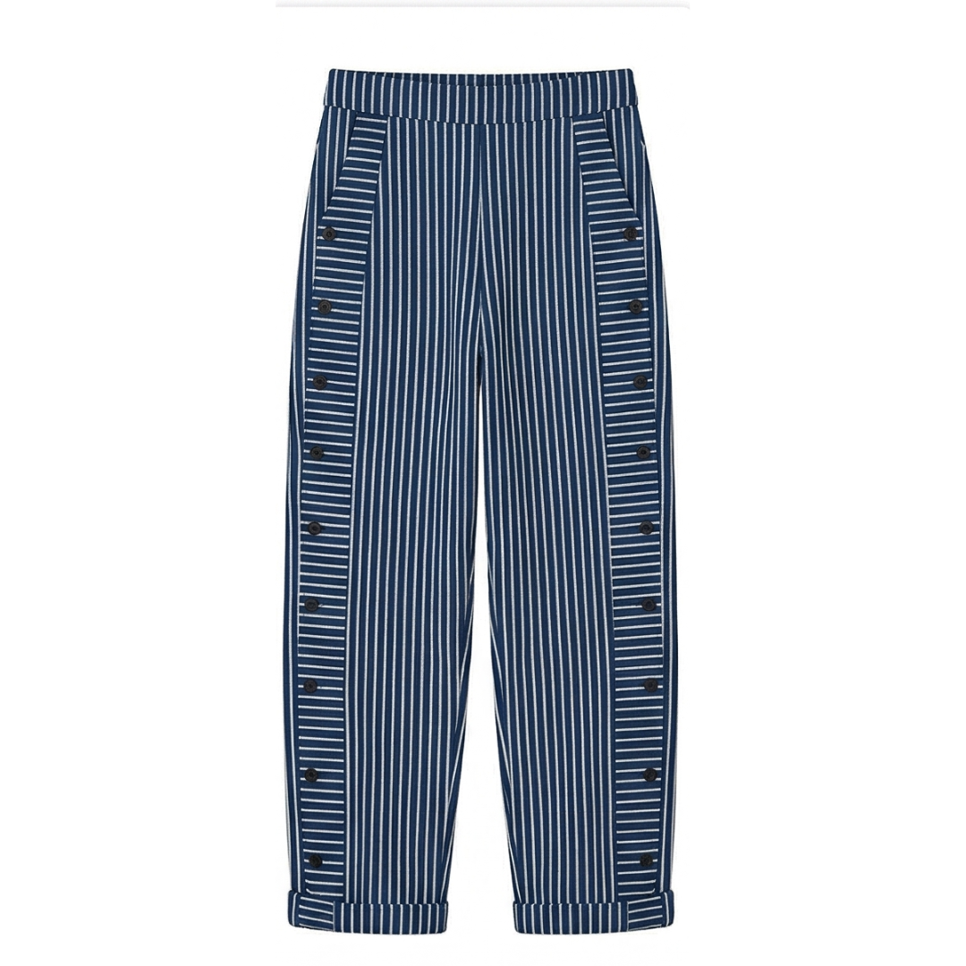 Coastlyn™ – Striped Cotton Pants with Button Trim