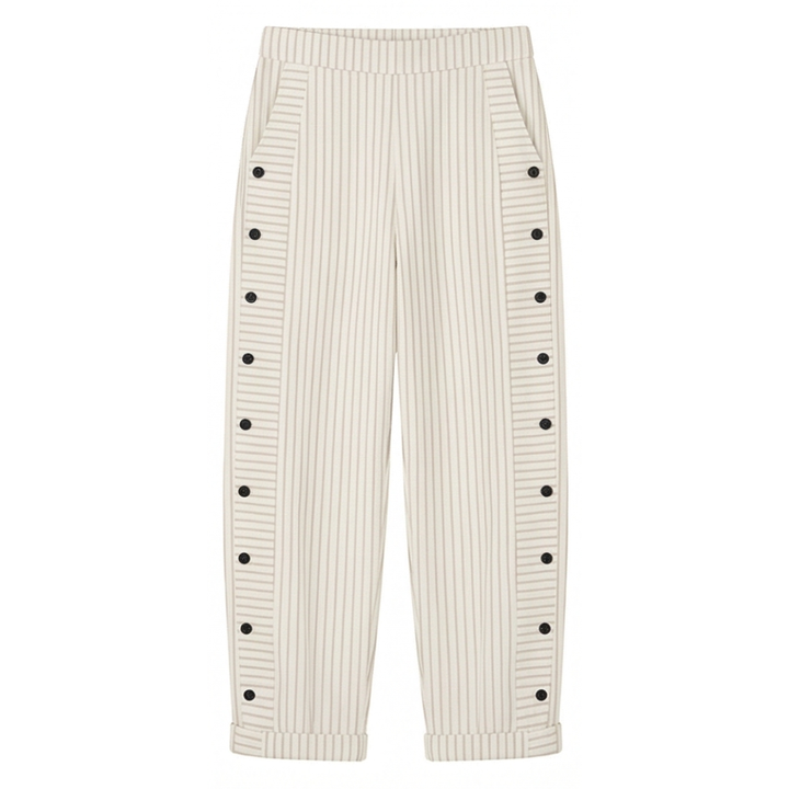 Coastlyn™ – Striped Cotton Pants with Button Trim