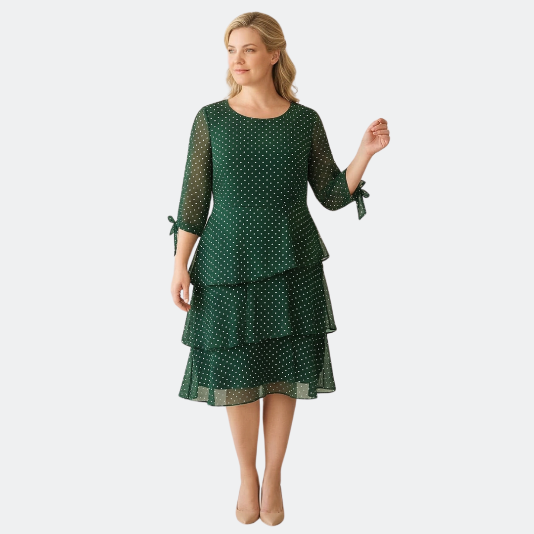 Florenne™ – Layered Chiffon Polka Dot Dress