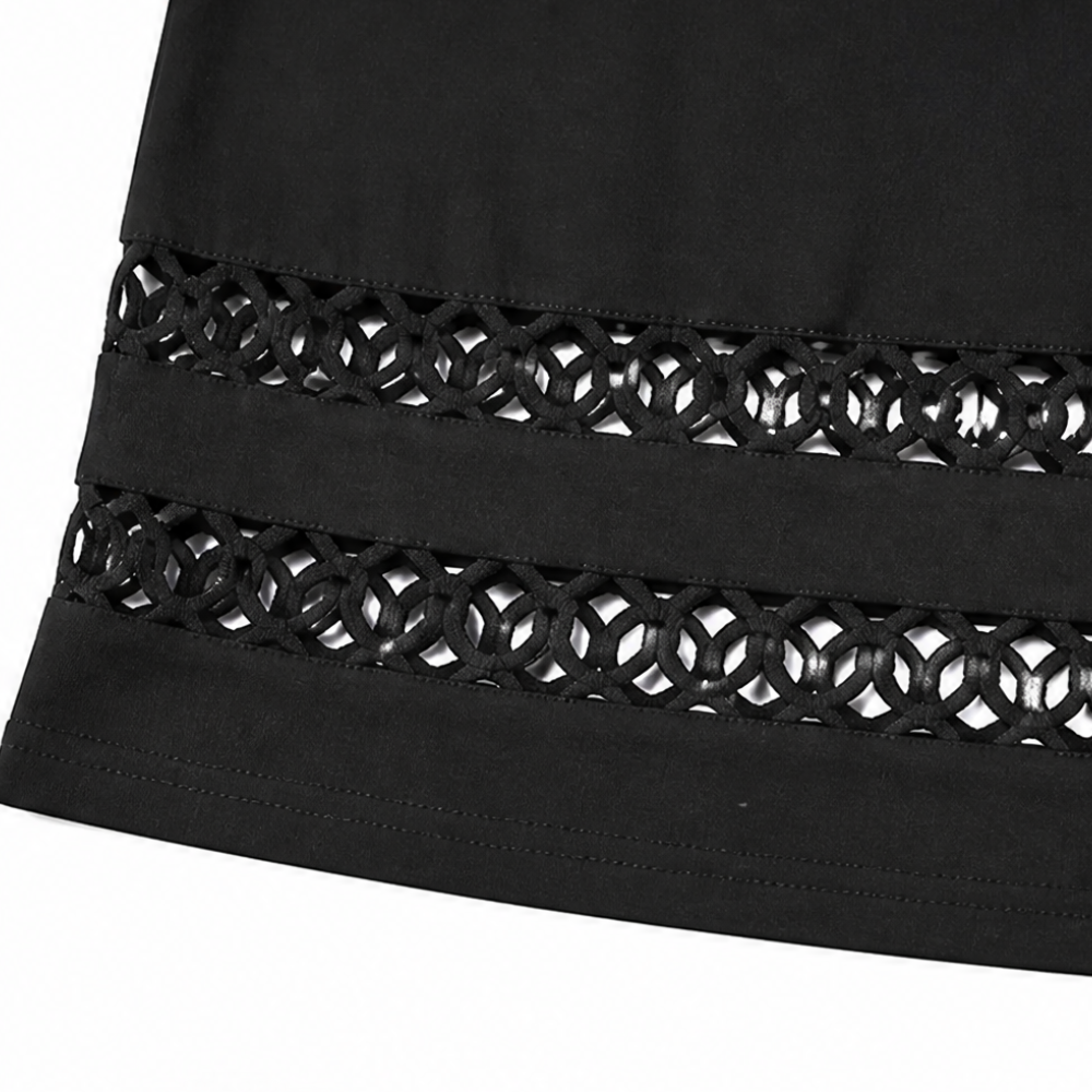 Vellora – Geometric Eyelet-Hem V-Neck Sleeveless Dress
