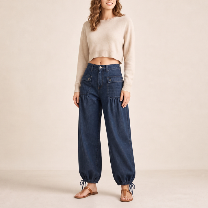 Barrelune – Tie-Hem Curved Barrel Leg Jeans