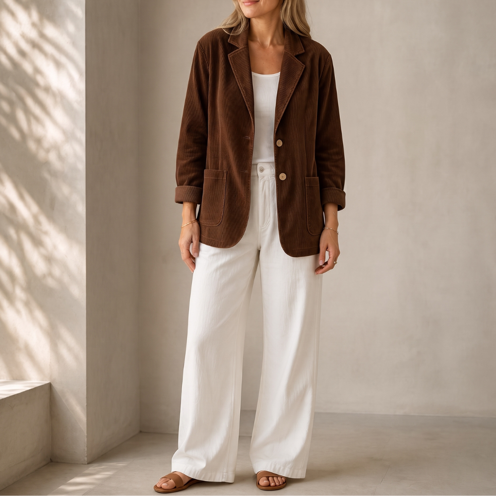 Corduraine – Notch Collar Single-Breasted Corduroy Blazer