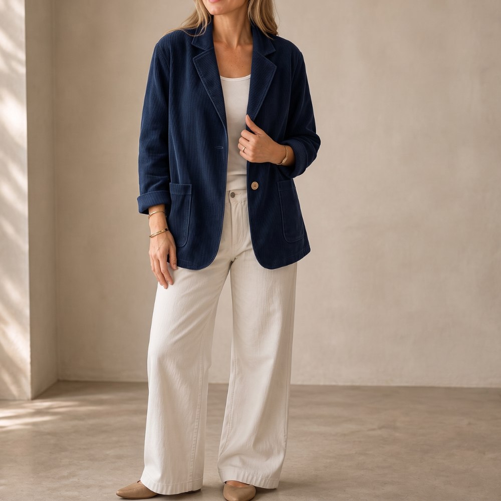 Corduraine – Notch Collar Single-Breasted Corduroy Blazer