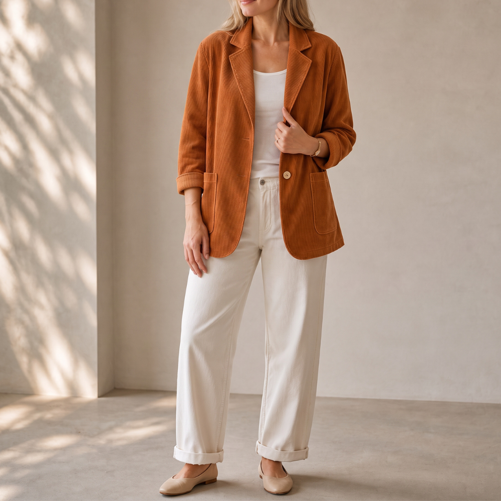 Corduraine – Notch Collar Single-Breasted Corduroy Blazer