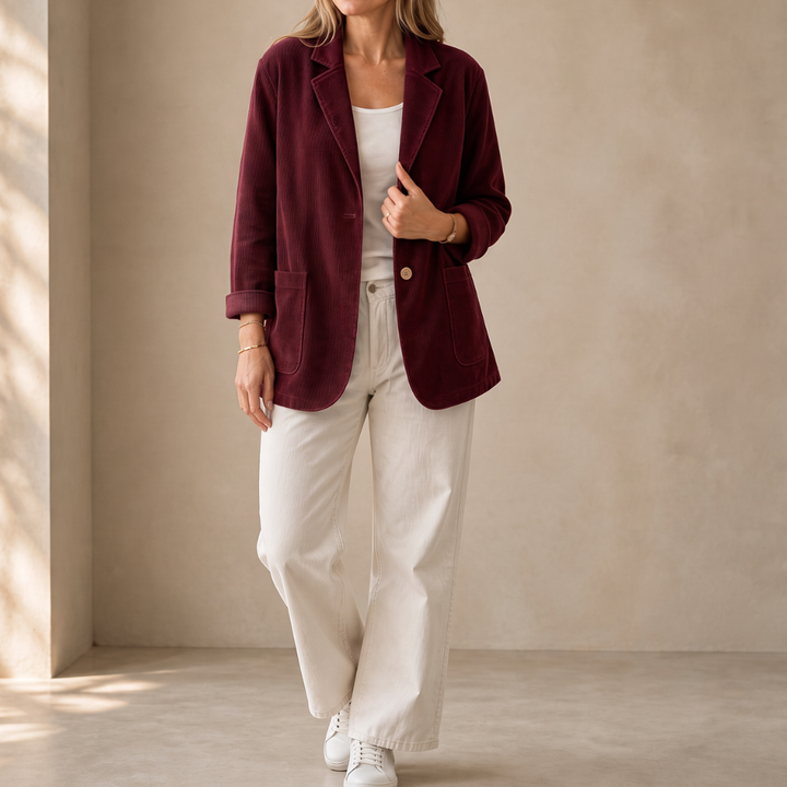 Corduraine – Notch Collar Single-Breasted Corduroy Blazer