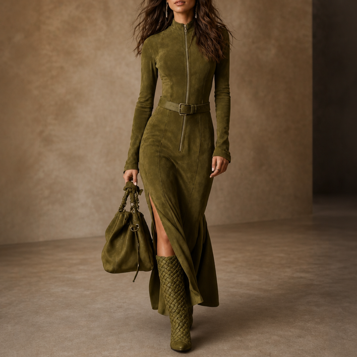 Suedelle – Belted Fishtail Maxi Dress