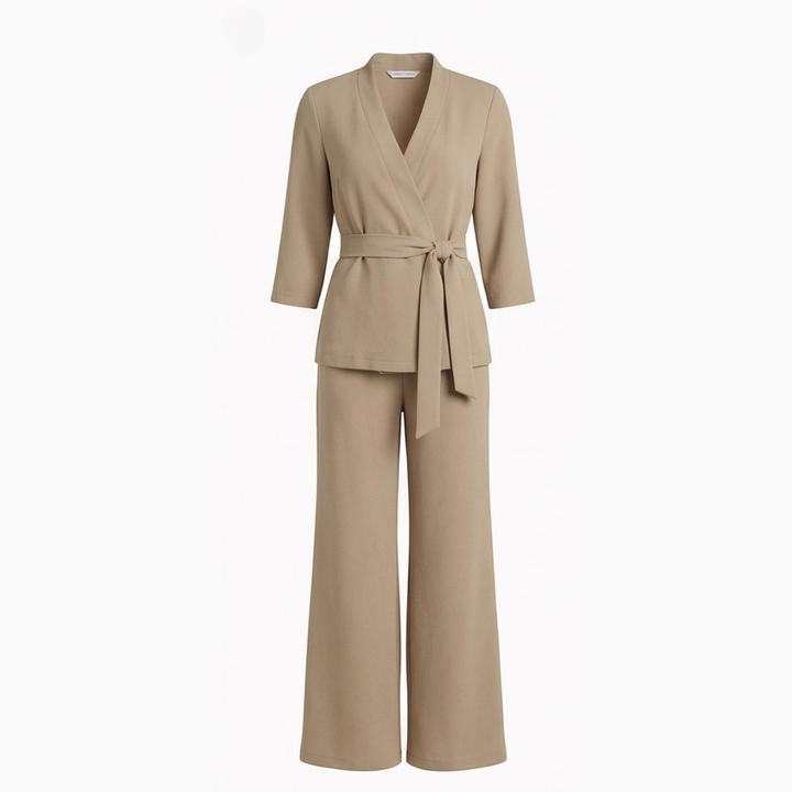 Ellara™ – Wrap Tie Blazer & Wide Leg Pants Set