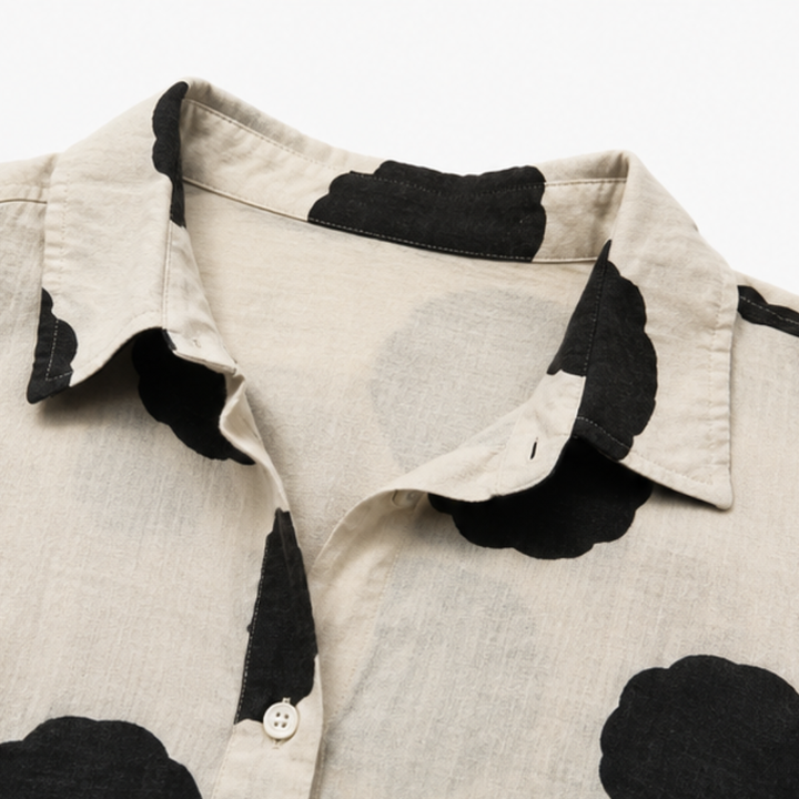 Marelle – Polka Dot Cotton-Linen V-Neck Blouse