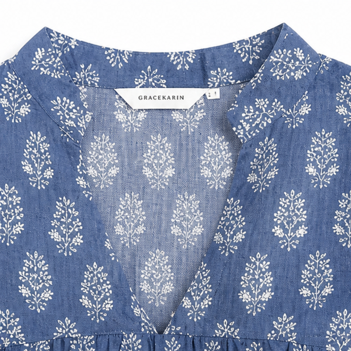 Marivell™ – Block-Print V-Neck Summer Blouse