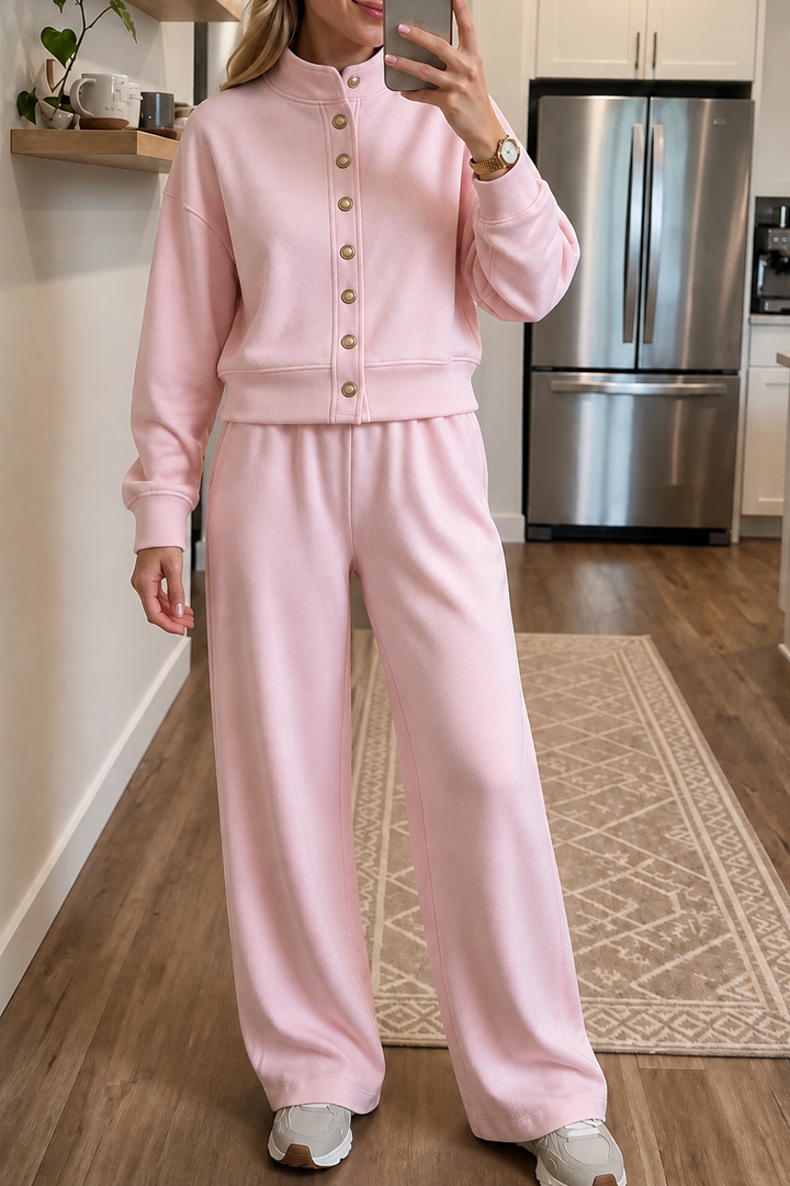 Wideline – Button-Down Cardigan And Wide-Leg Pants Set