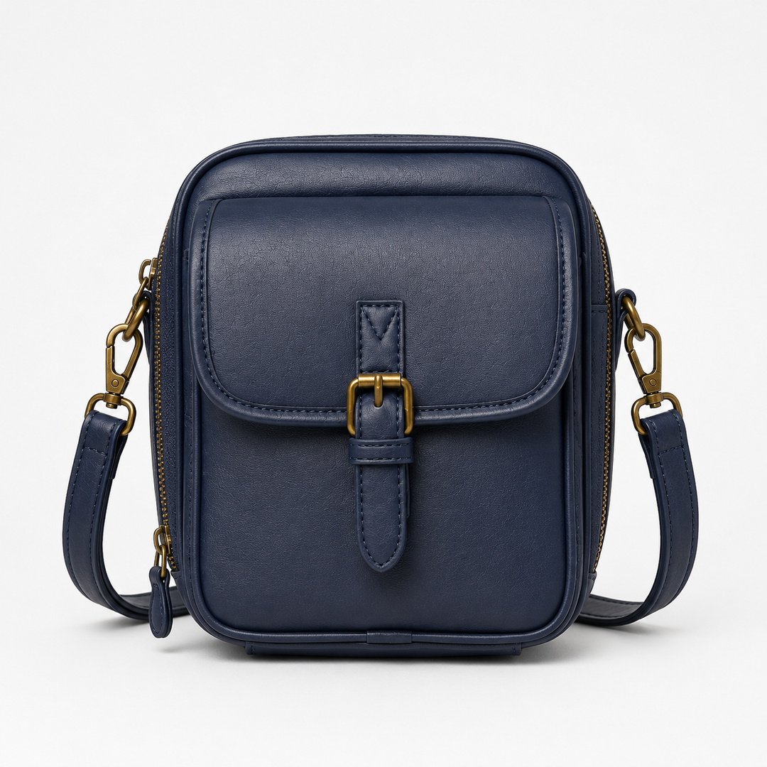 Solene – Structured vegan leather crossbody bag with built-in wallet and glasses compartment
