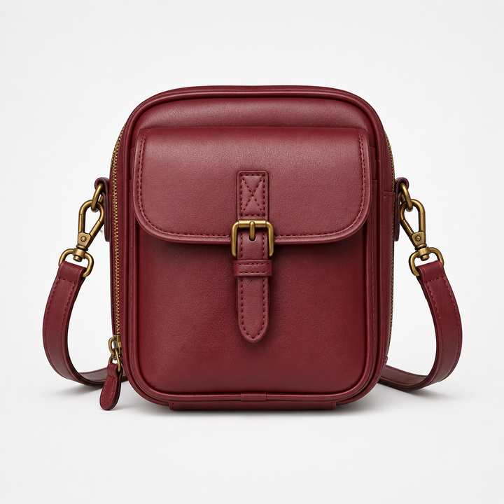 Solene – Structured vegan leather crossbody bag with built-in wallet and glasses compartment