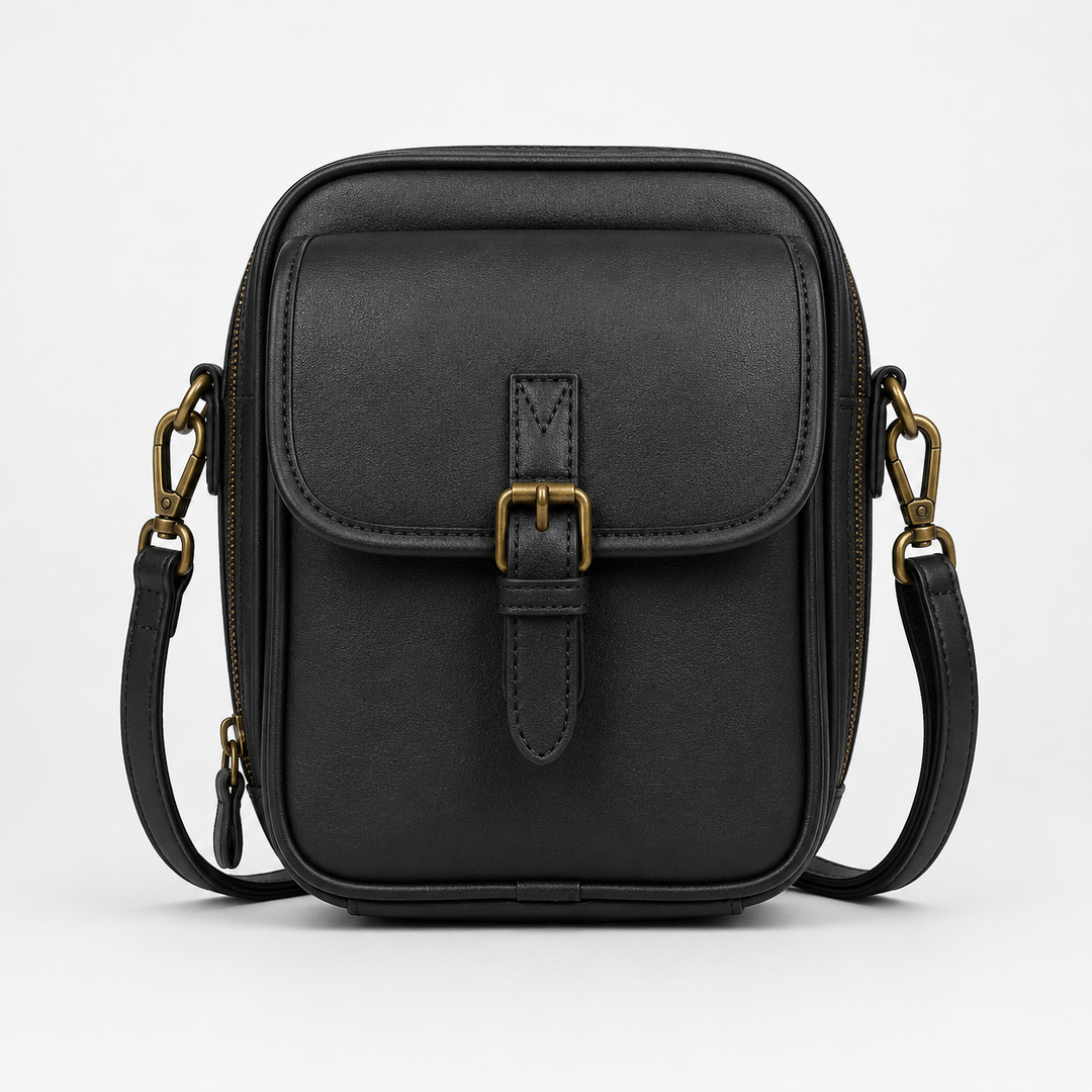 Solene – Structured vegan leather crossbody bag with built-in wallet and glasses compartment