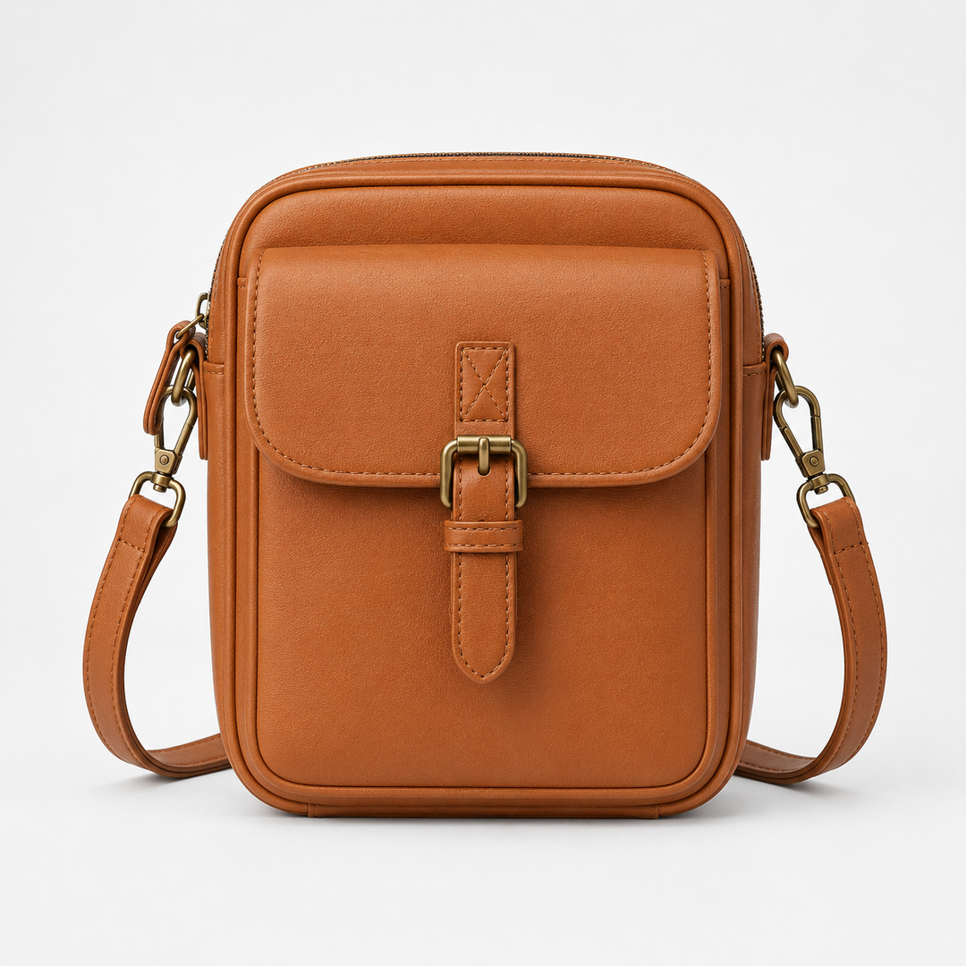 Solene – Structured vegan leather crossbody bag with built-in wallet and glasses compartment