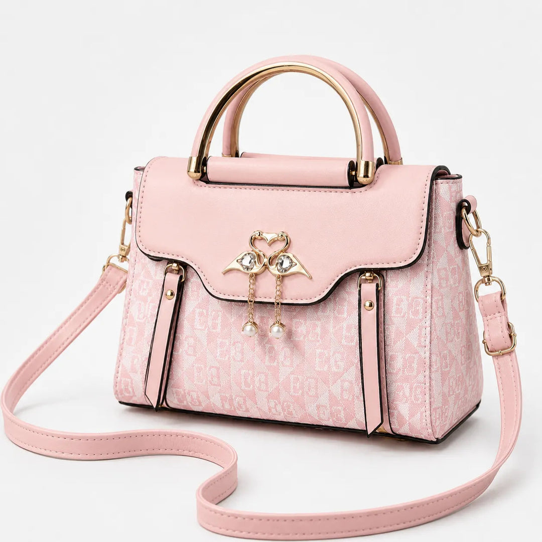 Velora – Swan-Clasp Structured Crossbody Bag with Gold Hardware